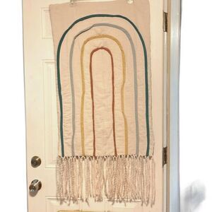 RAINBOW Wall Hanging Tapestry with Wool Yarn Fringe Hanging Hooks 45 x 22 inches